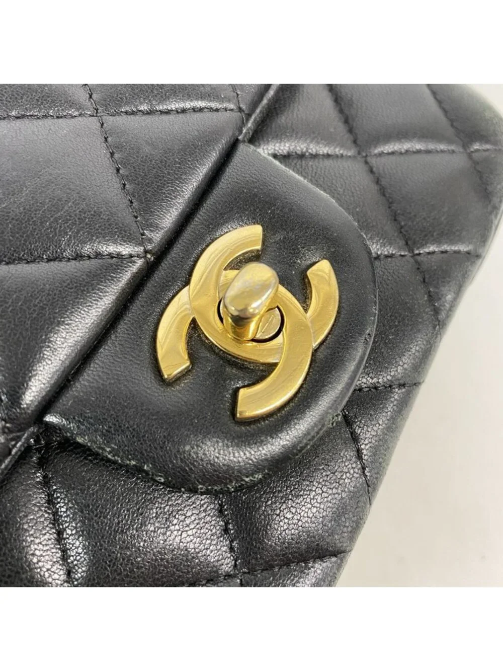 Chanel Shoulder Bag Mini Quilted Lambskin Black Gold